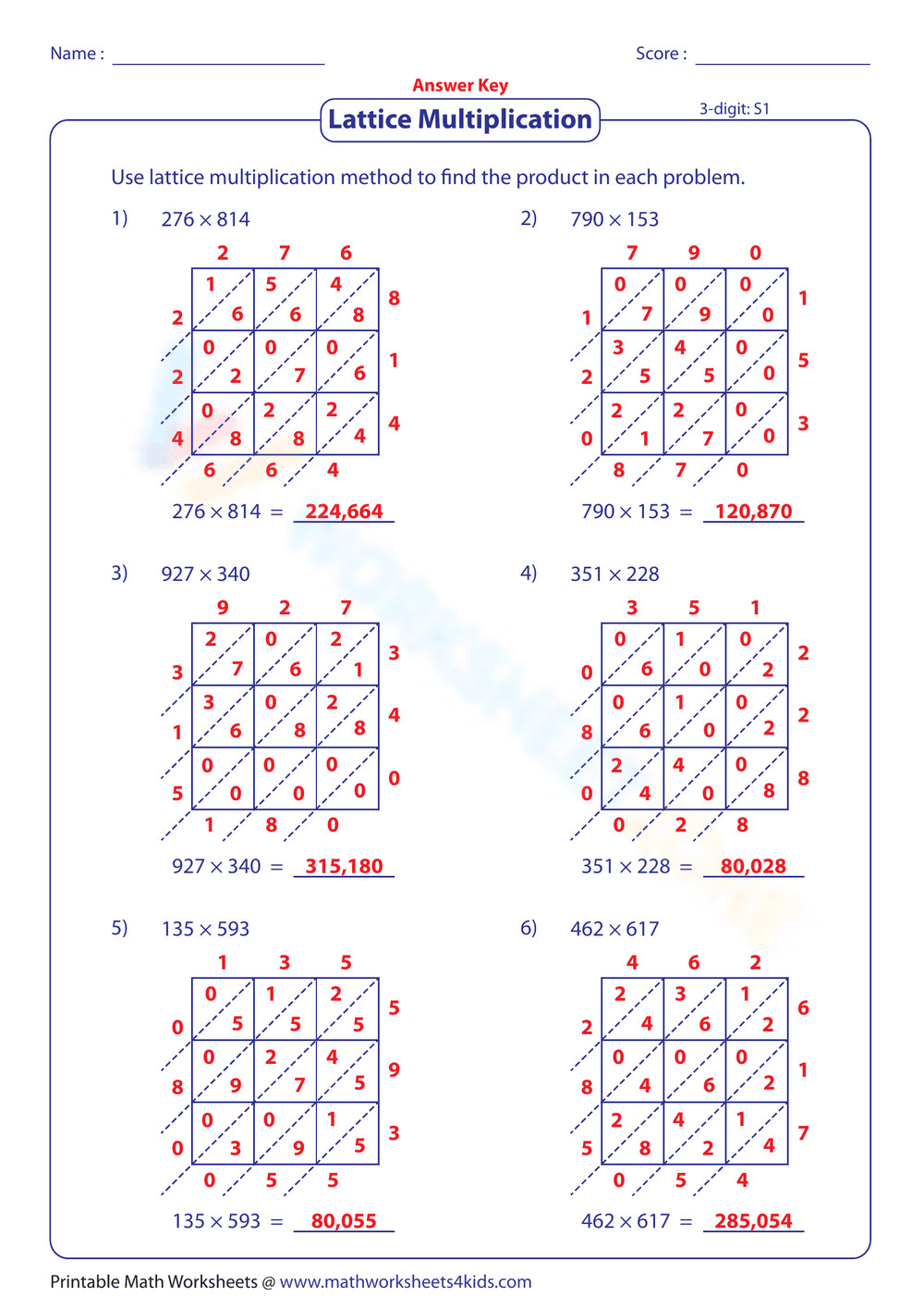 Lattice Multiplication Worksheet - Page 2