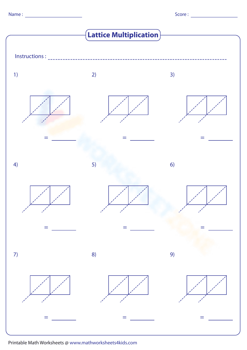 Lattice Multiplication - Page 1