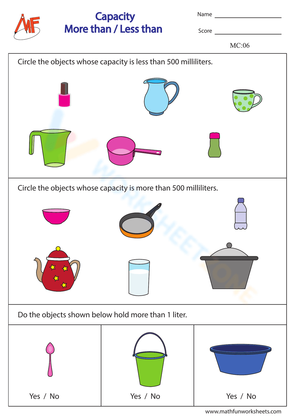 Measure: More Than and Less Than Worksheet - Page 1
