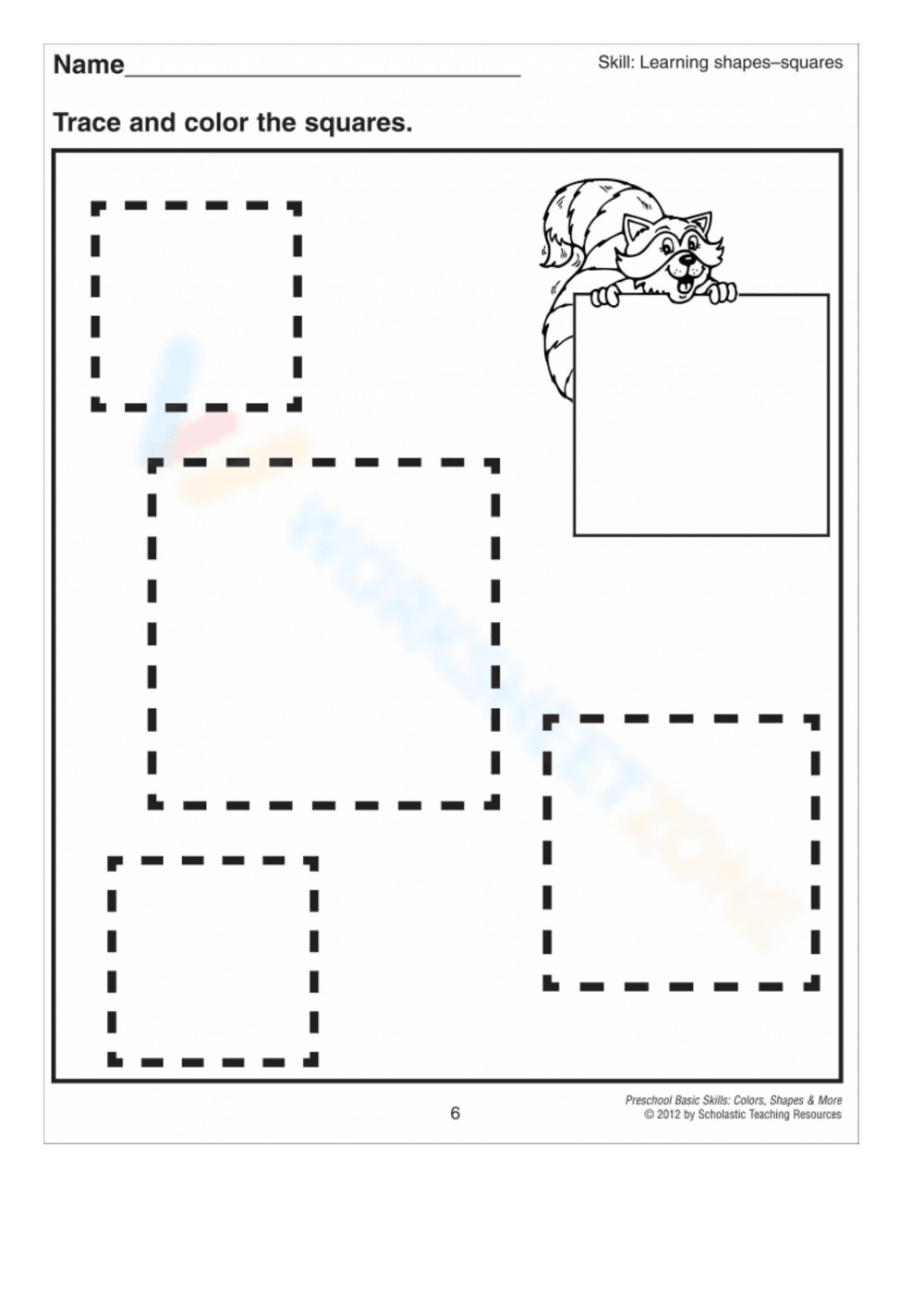 Trace and Color the Squares Worksheet - Page 1