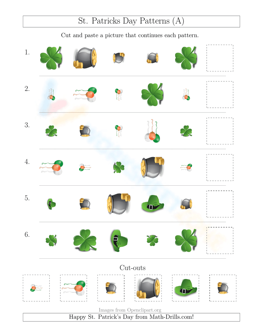 St. Patrick's Day Patterns Worksheet - Page 1