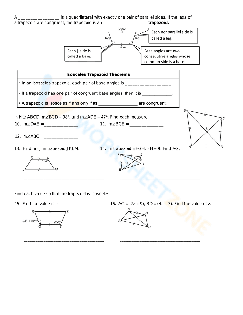 Properties of Kites and Trapezoids - Page 2