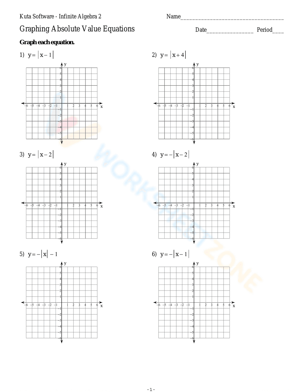 Graphing Absolute Value Equations - Page 1