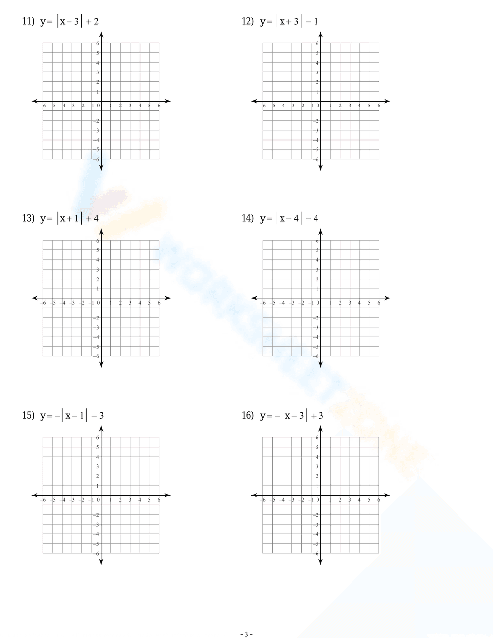 Graphing Absolute Value Functions Practice - Page 2