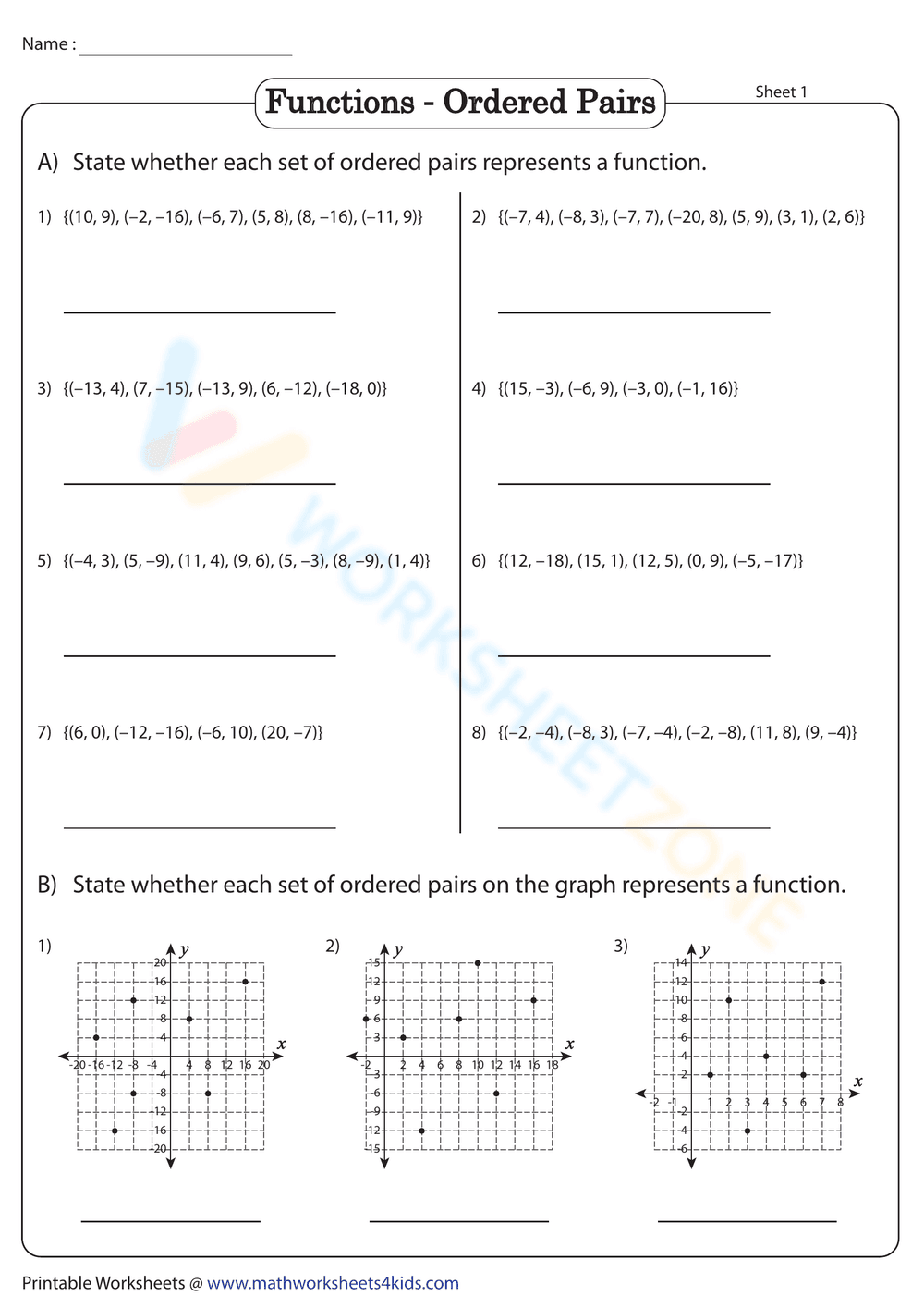 Functions - Ordered Pairs - Page 1