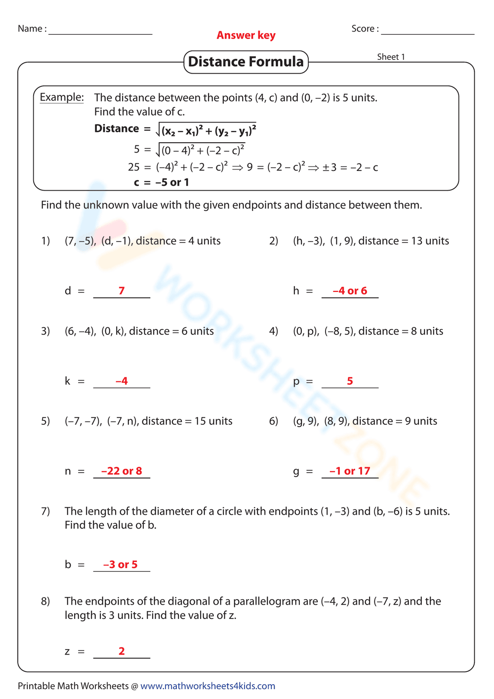 Distance Formula - Page 2