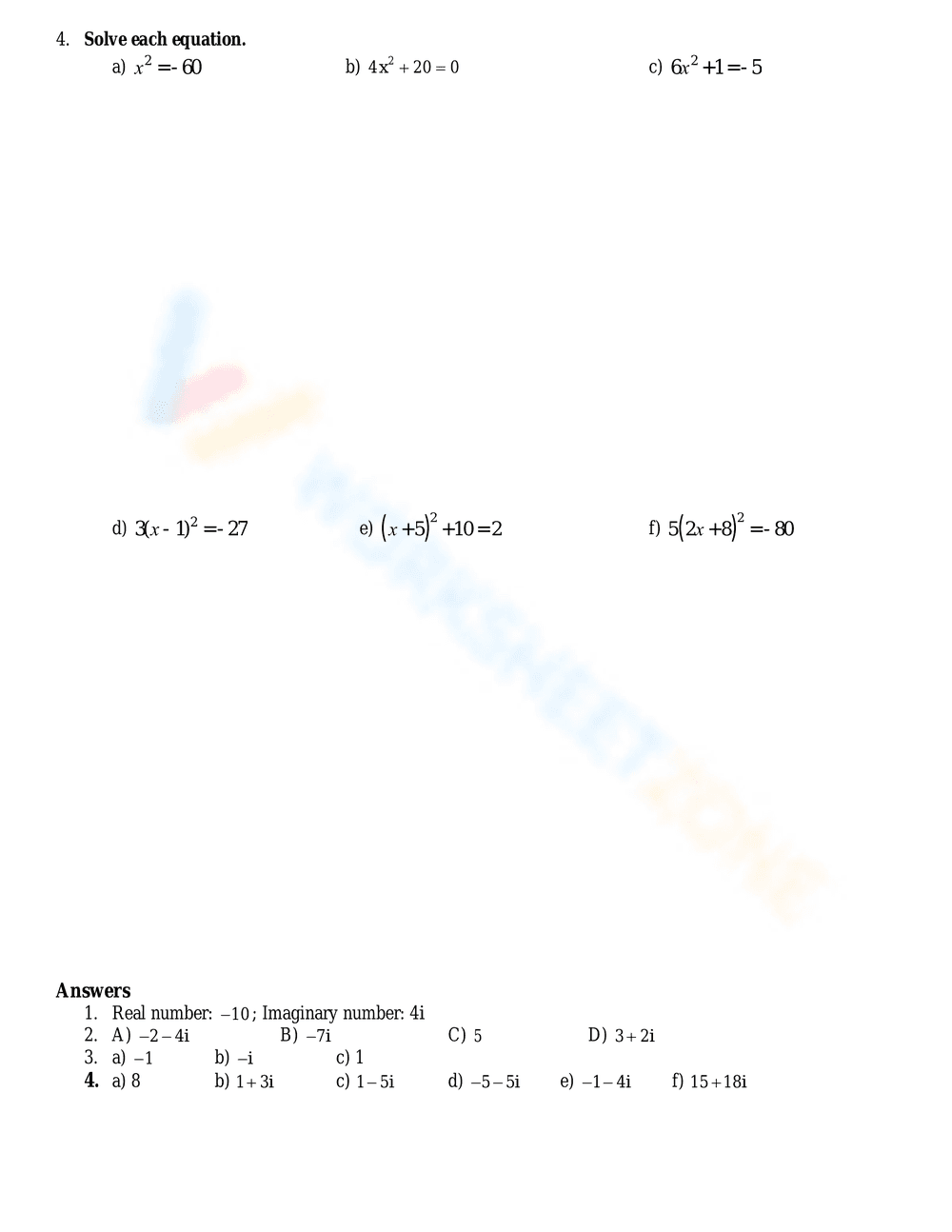 Imaginary and Complex Numbers Practice - Page 2