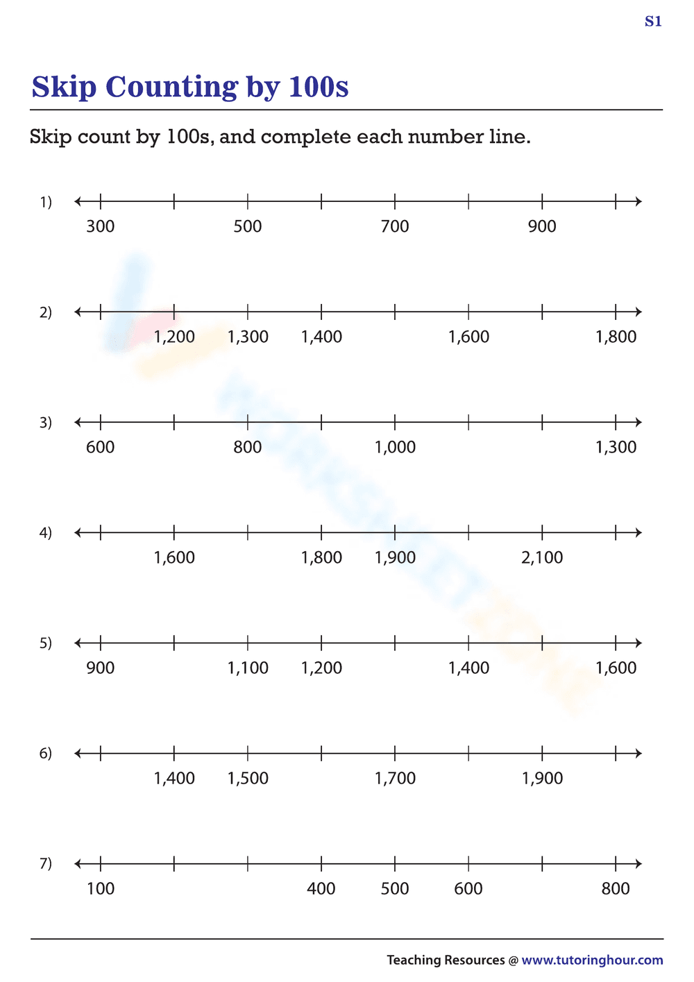 Counting by 100s on Number Line - Page 1