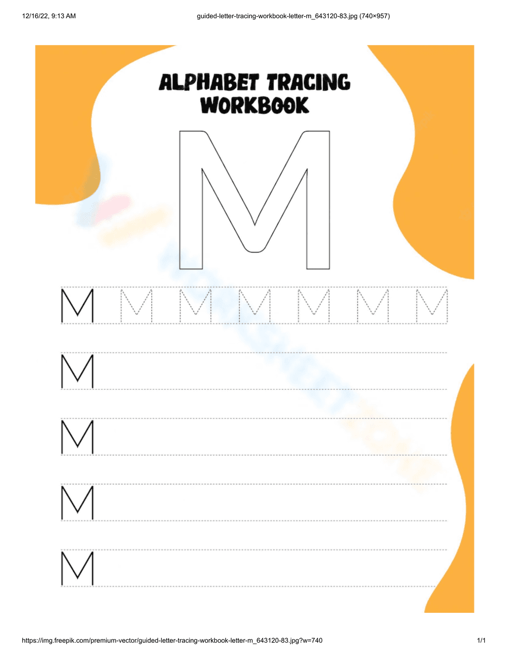 Uppercase M Tracing Worksheet - Page 1