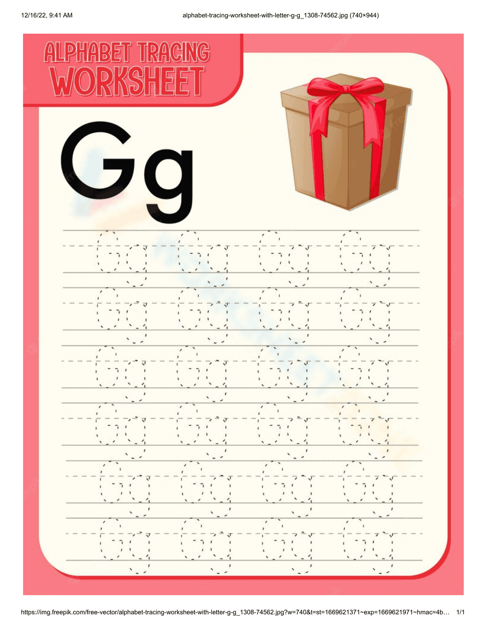 Letter G - Fun Handwriting Practice for Kids - Page 1