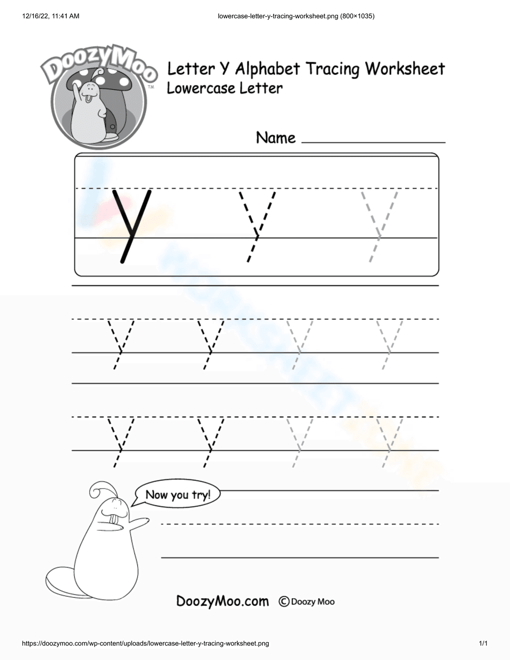 Tracing Letter Y - Page 1