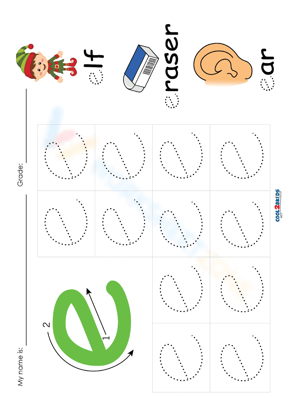 Letter E Tracing With Pictures - Page 1