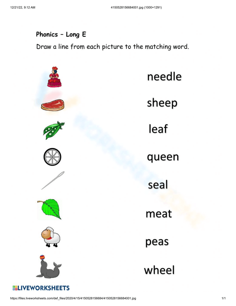 Match Long E Sounds with This Worksheet - Page 1