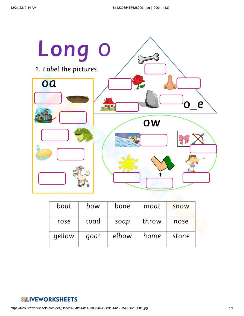 Explore Long O Words with This Worksheet - Page 1
