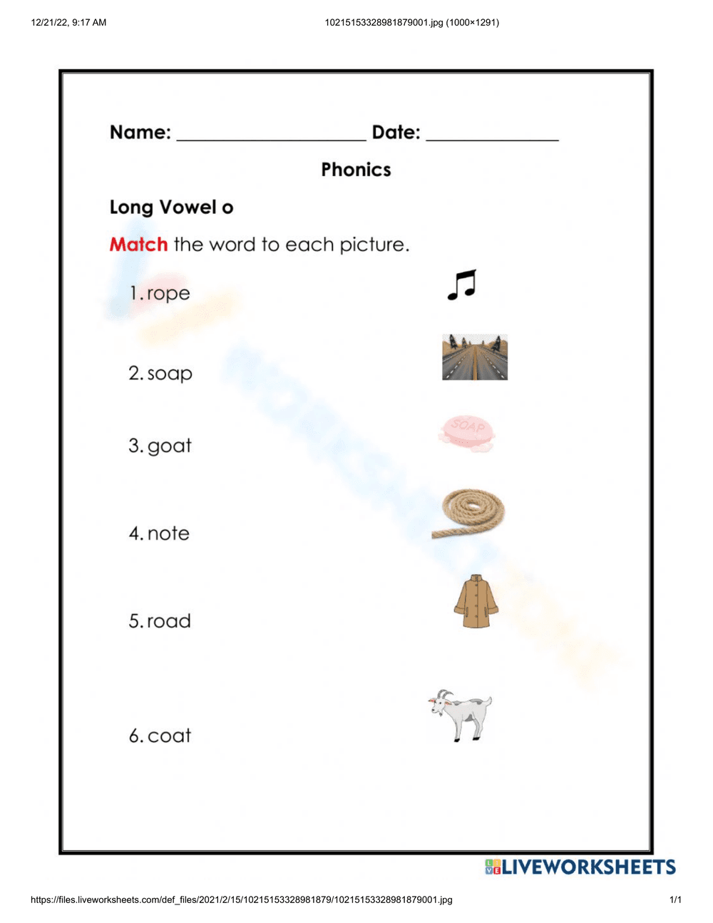 Master Long O Phonics with This Worksheet - Page 1