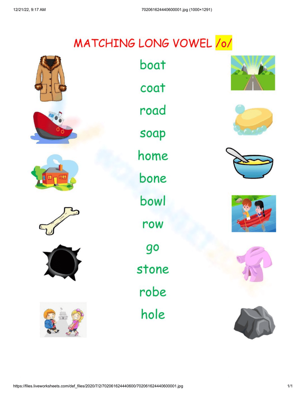 Select the Long O with this Worksheet - Page 1