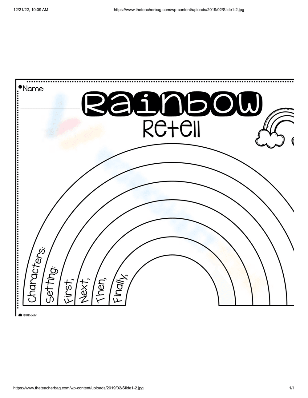 Rainbow Story Retell Worksheet for Young Learners - Page 1