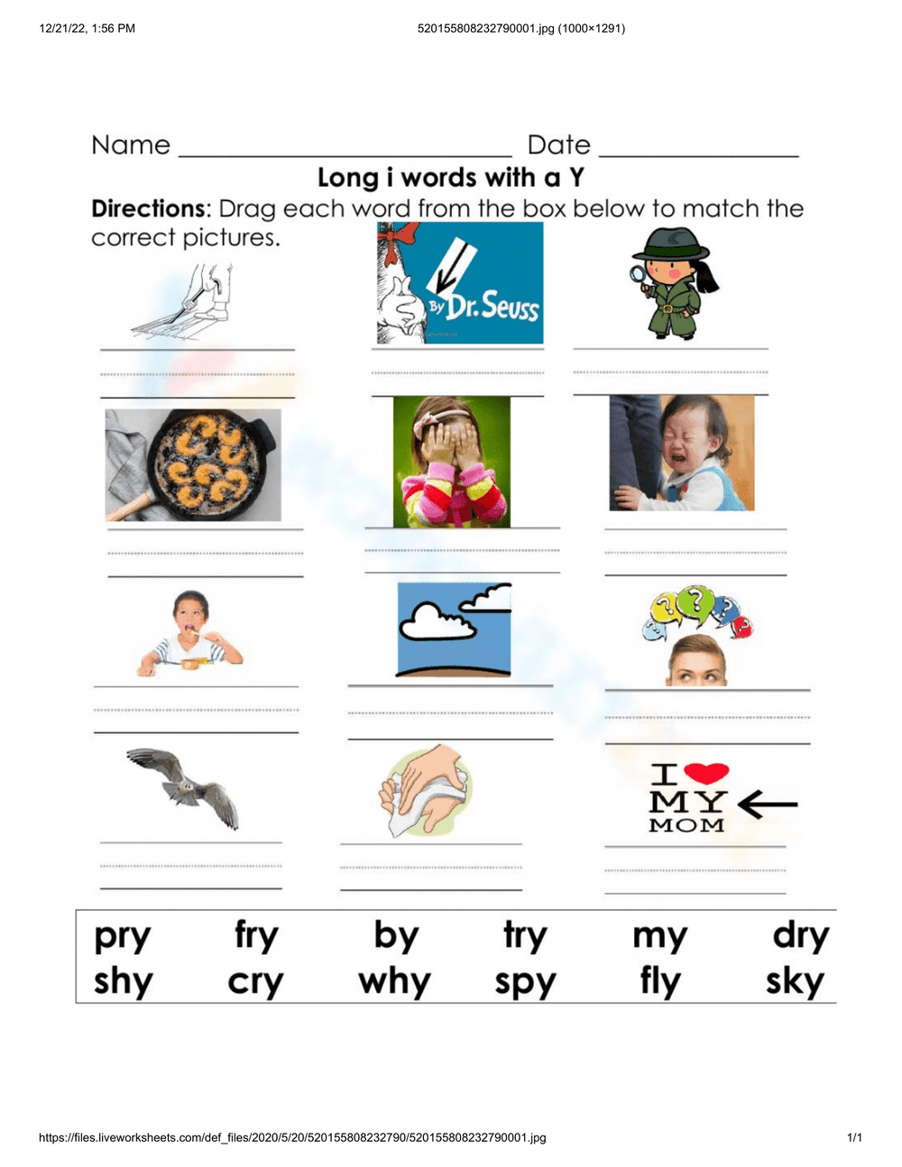 Long I Words Worksheet for Phonics Practice - Page 1