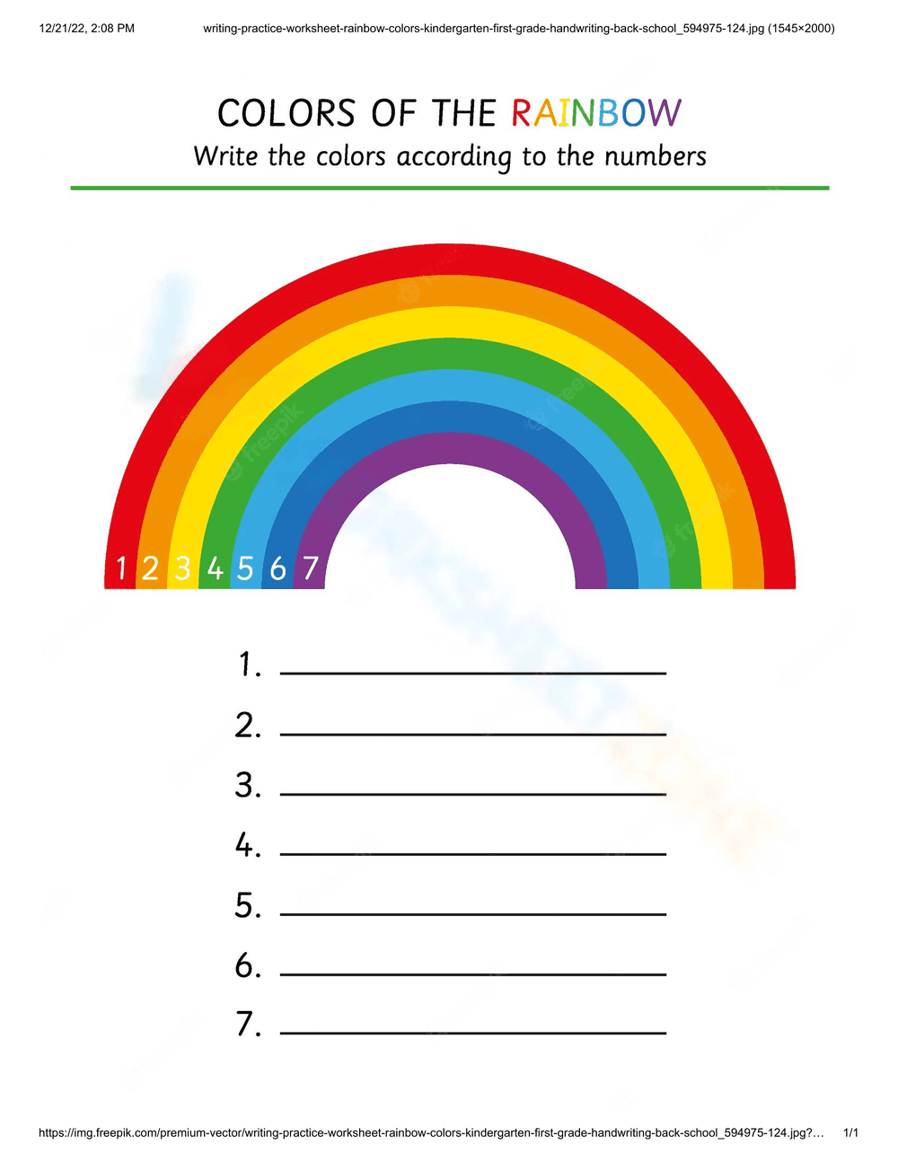 Name the Rainbow Colors Worksheet for Kids - Page 1
