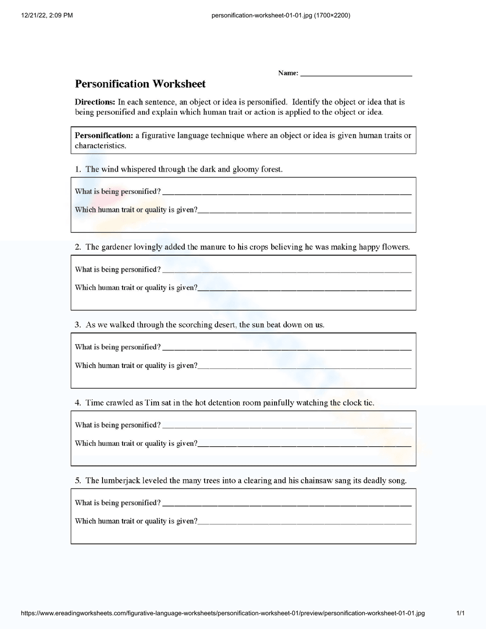 Explore Personification with This Engaging Worksheet - Page 1