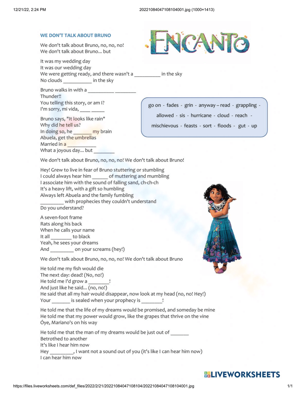 Explore Encanto Songs with This Worksheet - Page 1