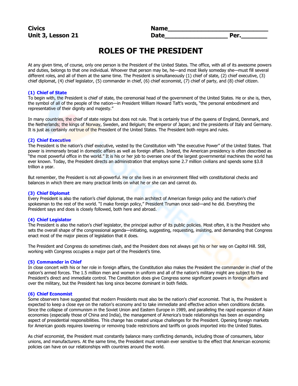 Roles of the President: Understanding Leadership - Page 1