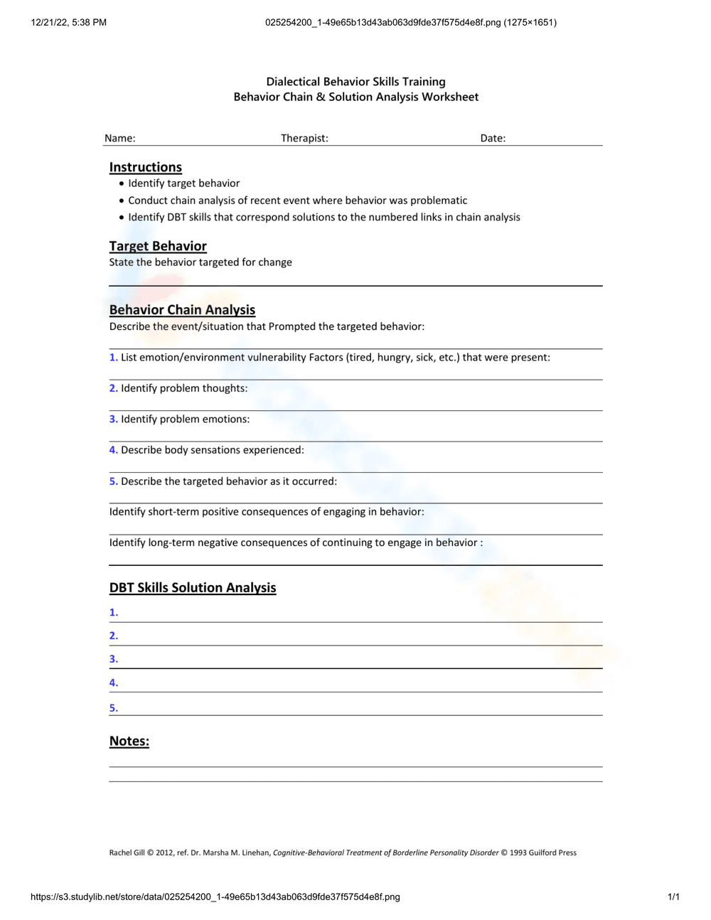 Introduction to DBT Skills Worksheet - Page 1