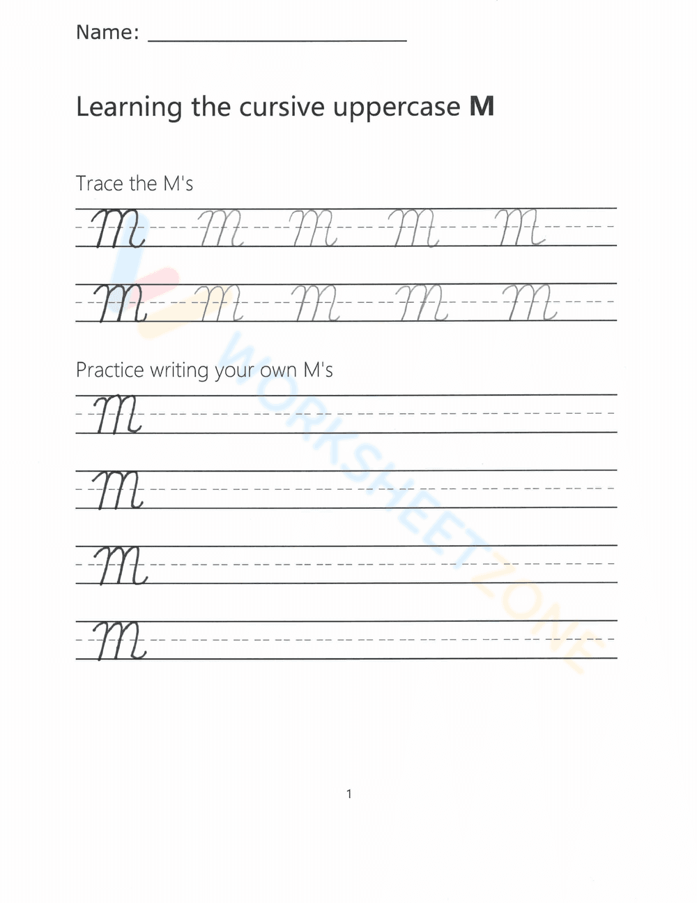 Learn Cursive M: Free Handwriting Worksheet - Page 1