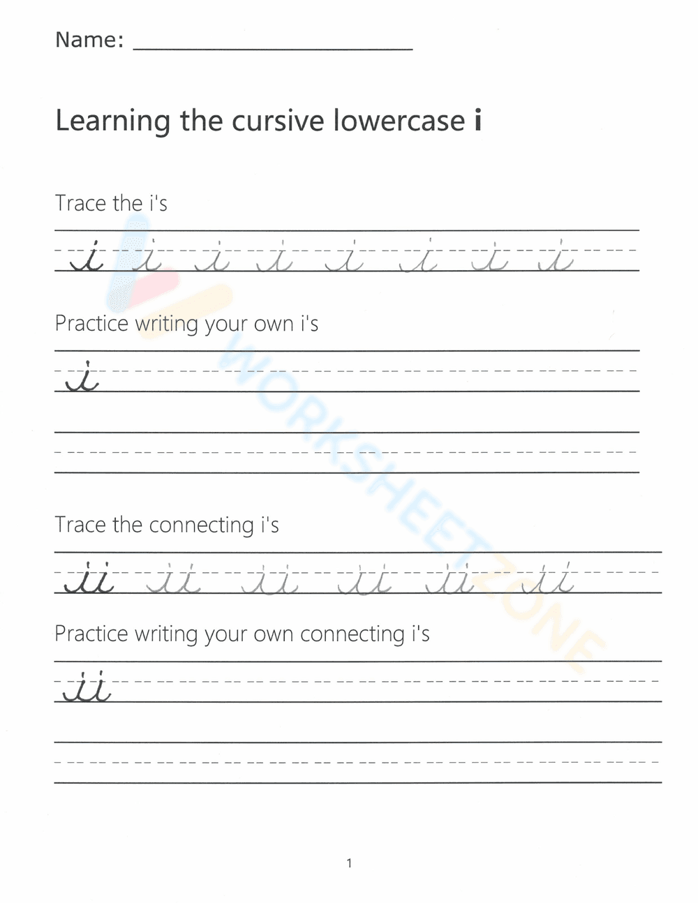 Learn to Write Cursive Lowercase i - Page 1
