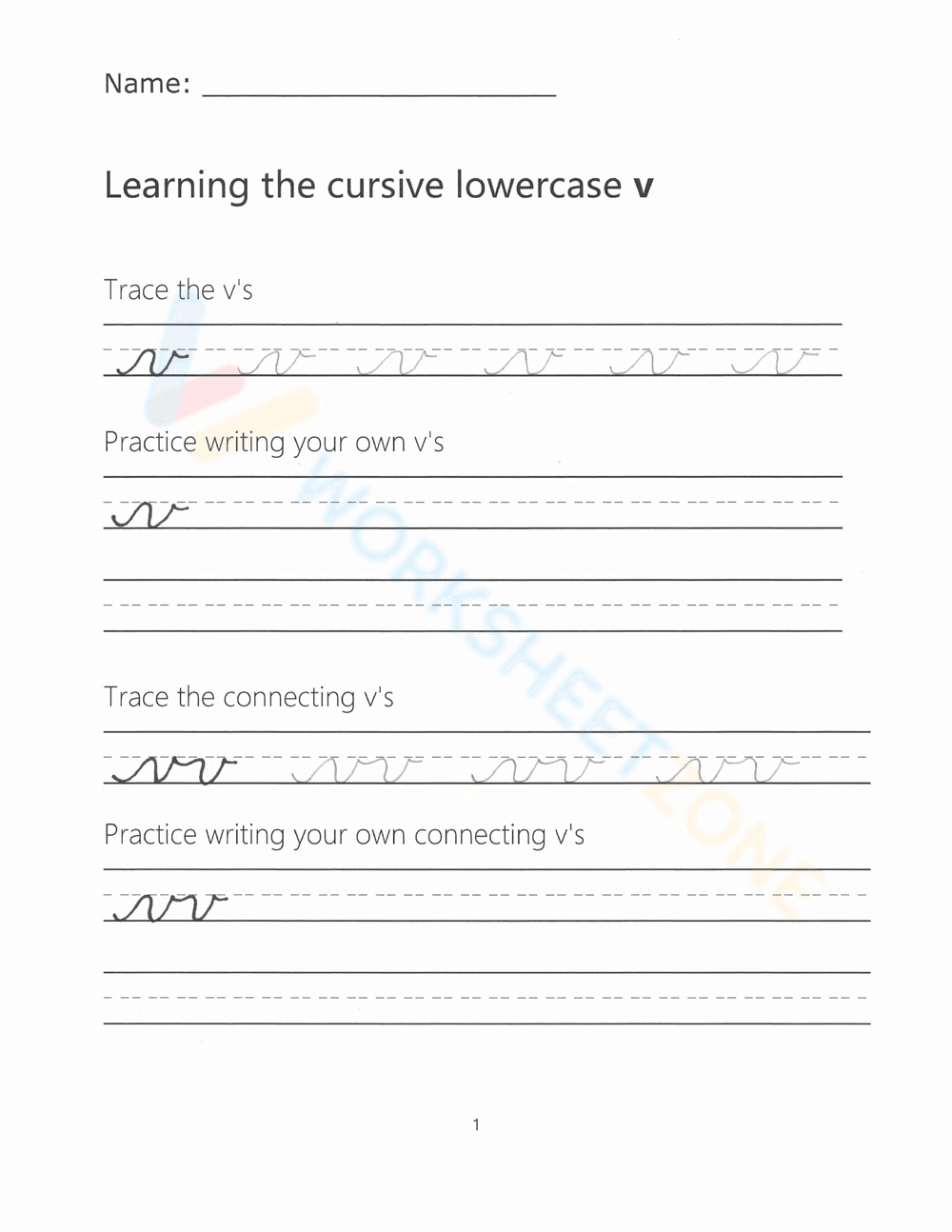 Learn to Write Cursive Lowercase v - Page 1