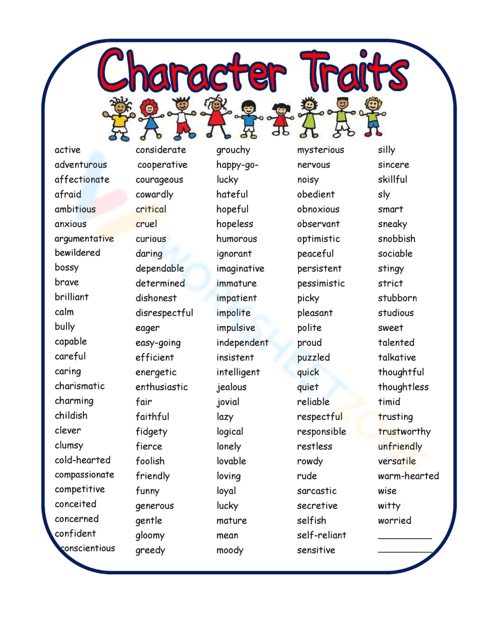 Character Trait Word Search Puzzle - Page 1