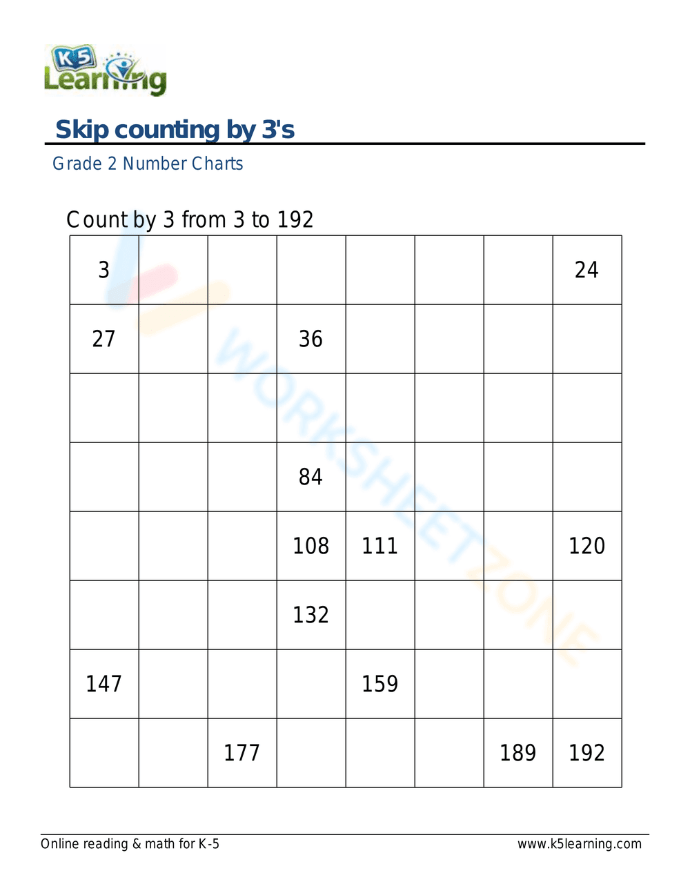 Skip Counting by 3s Worksheet - Page 1