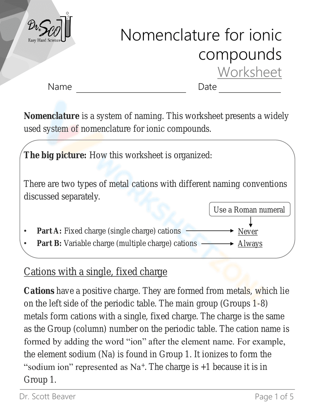 Nomenclature for Ionic Compounds - Page 1