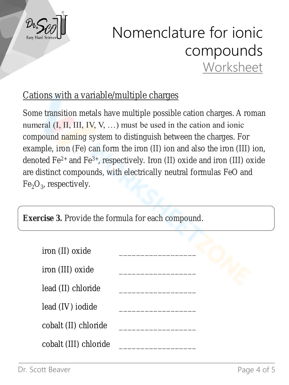 Nomenclature for Ionic Compounds - Page 4