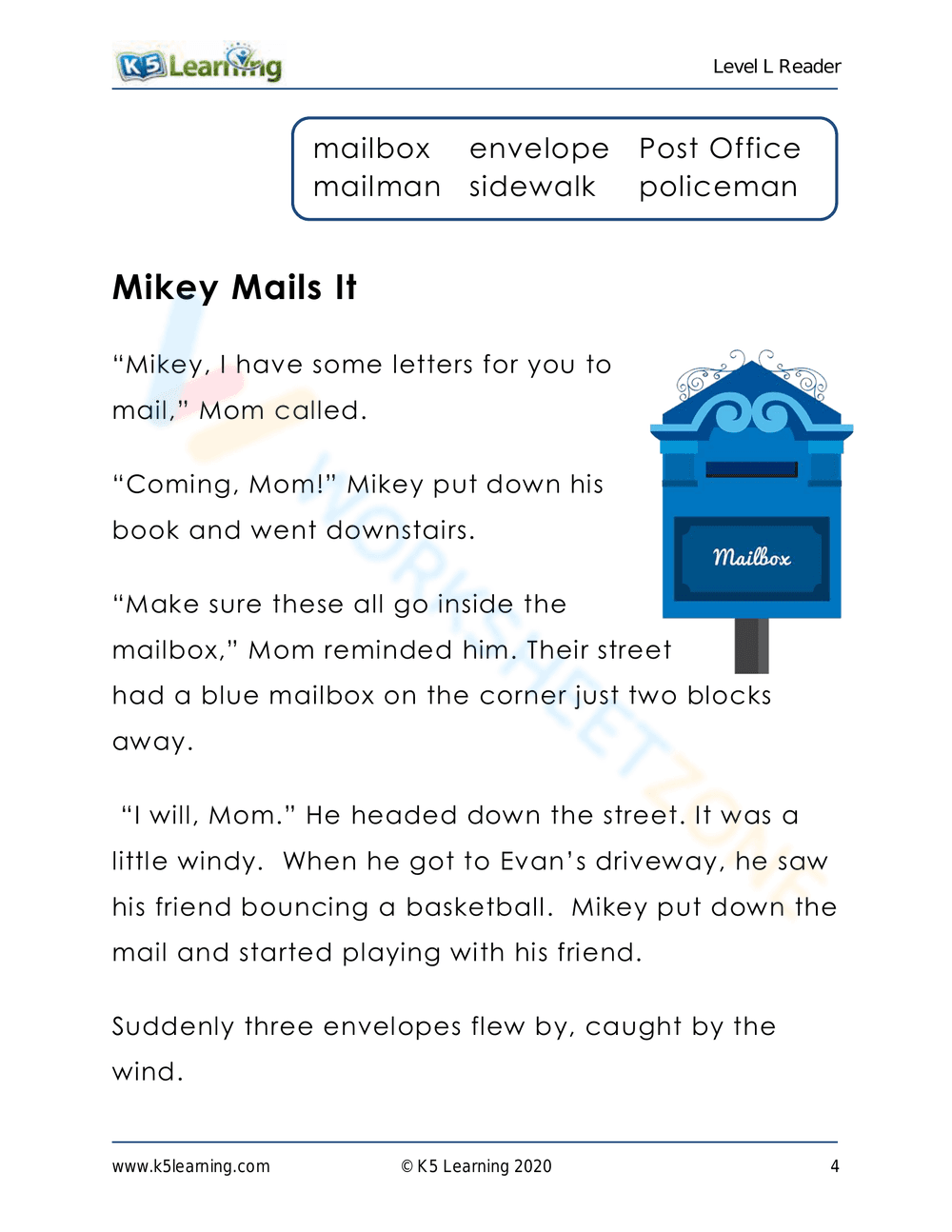 Mikey Mails It: A Reading Comprehension Worksheet Adventure - Page 1