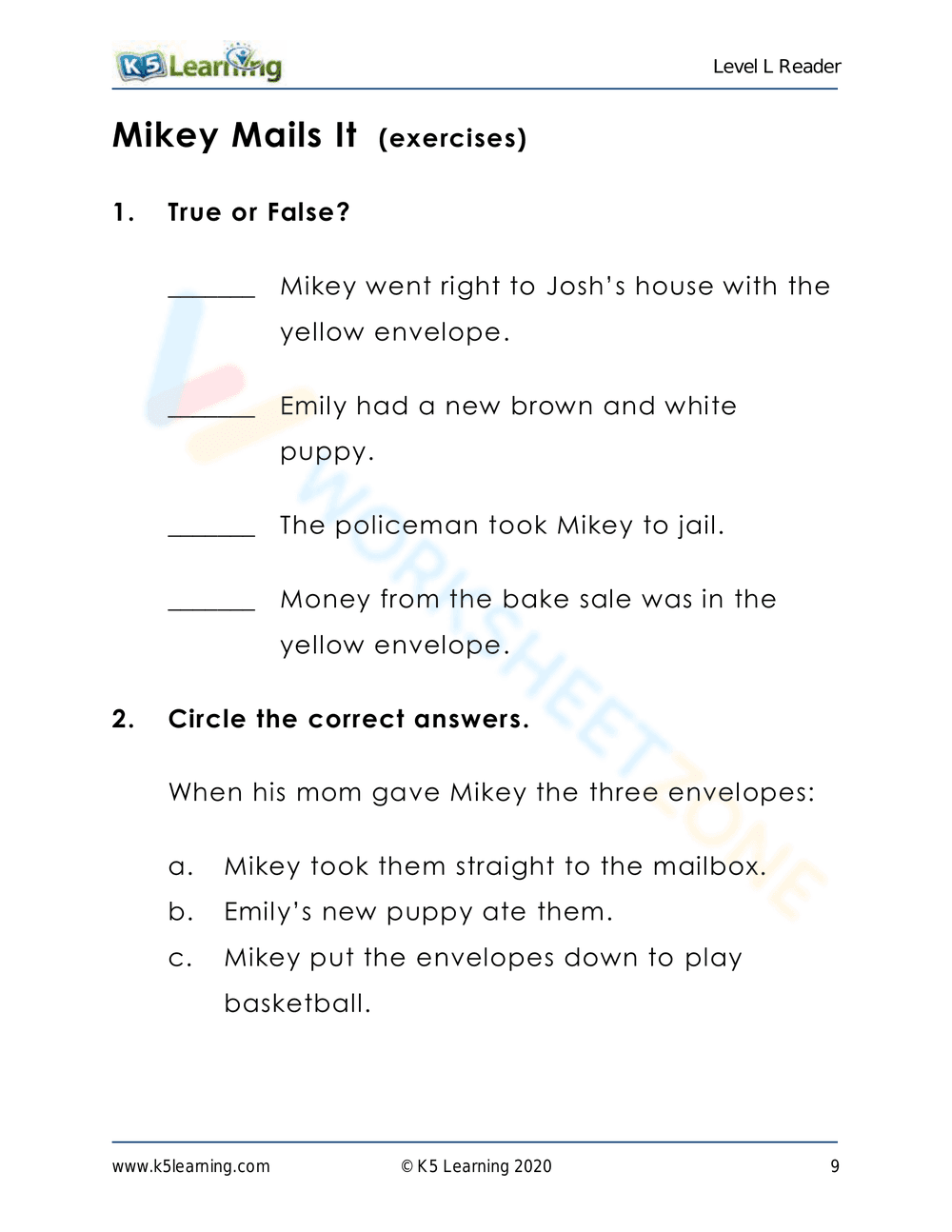 Mikey Mails It: A Reading Comprehension Worksheet Adventure - Page 6