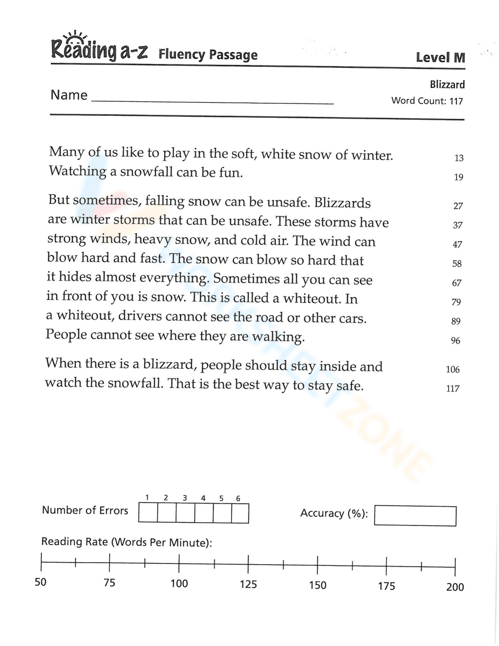 Reading Level M Worksheet - Page 1