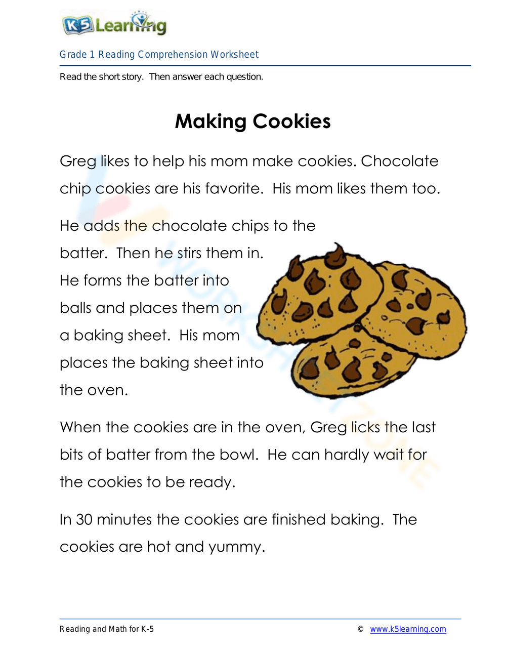Making Cookies: A Recipe for Reading Comprehension - Page 1