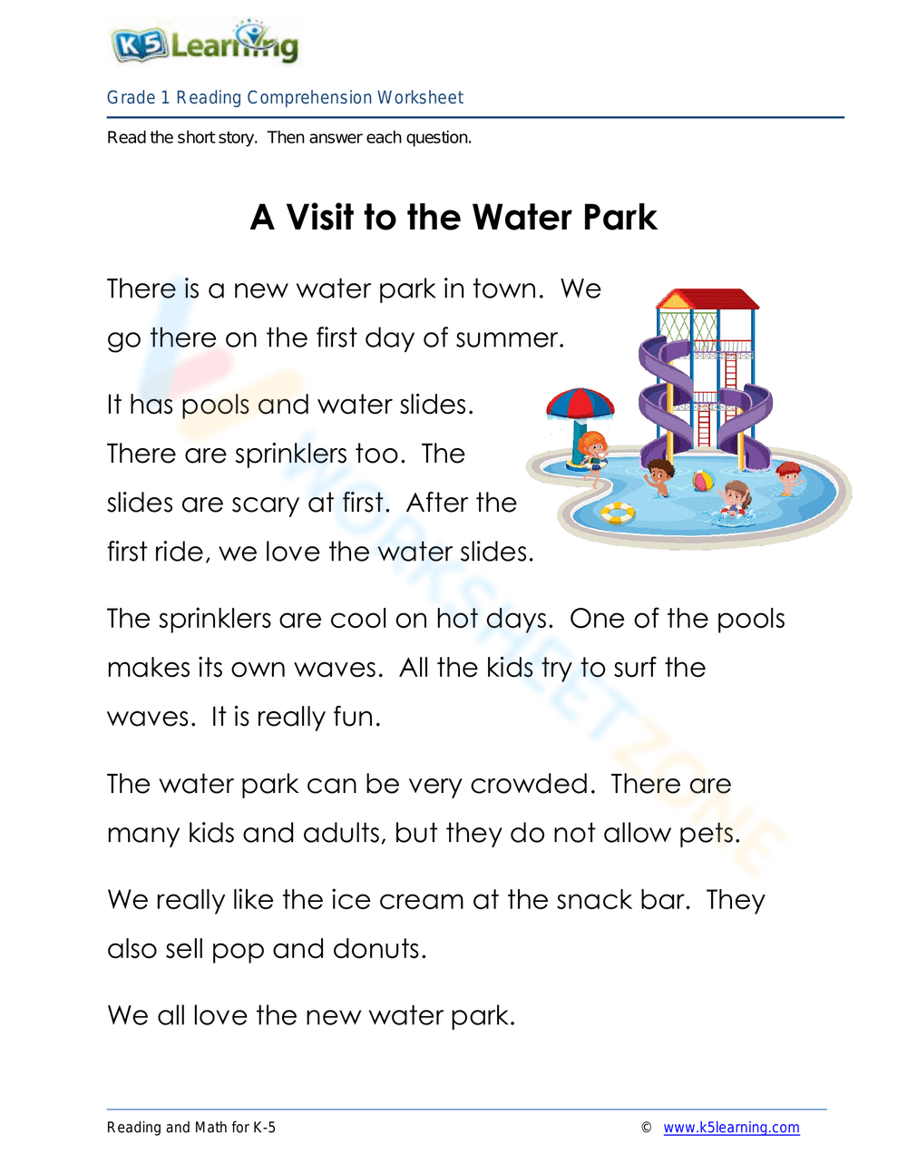 Visit to the Water Park: A Reading Comprehension Story - Page 1