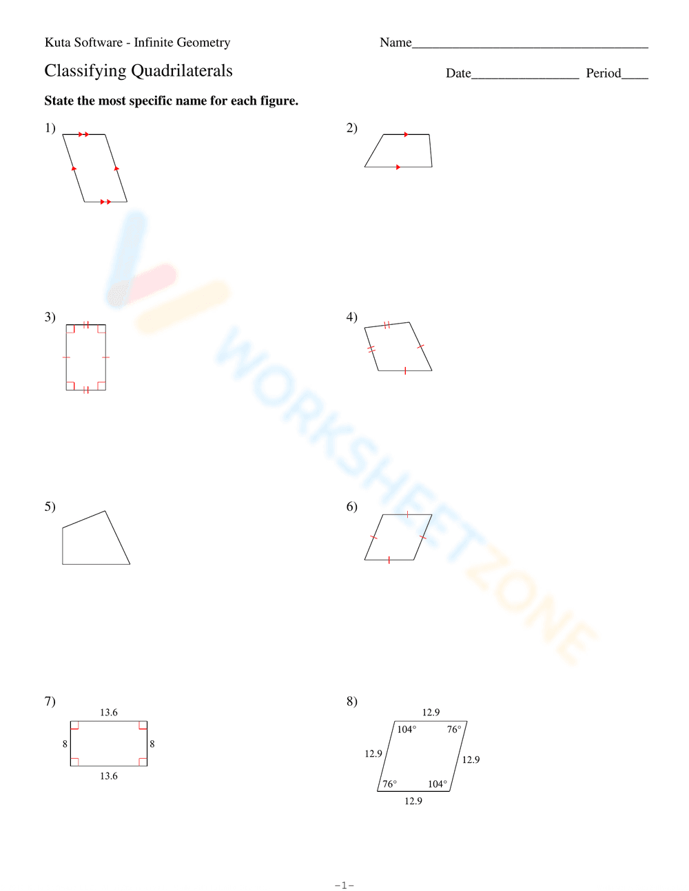 Classifying Quadrilaterals - Page 1