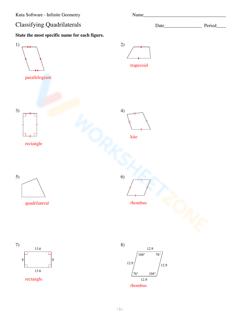 Classifying Quadrilaterals - Page 3