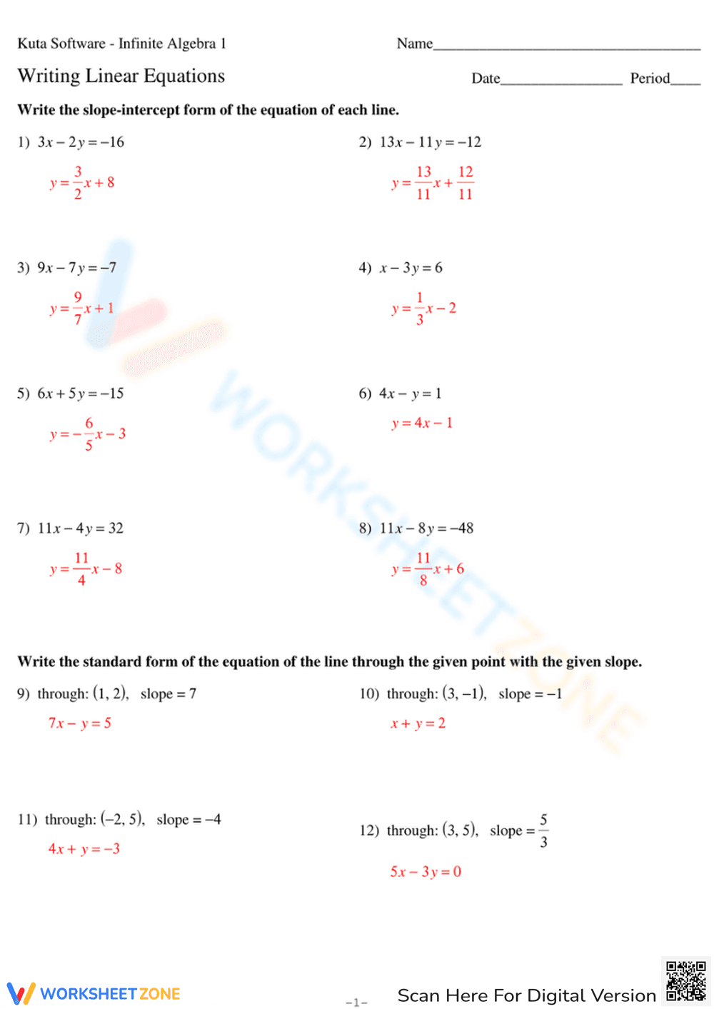 Slope-Intercept and Standard Form Equations - Page 3