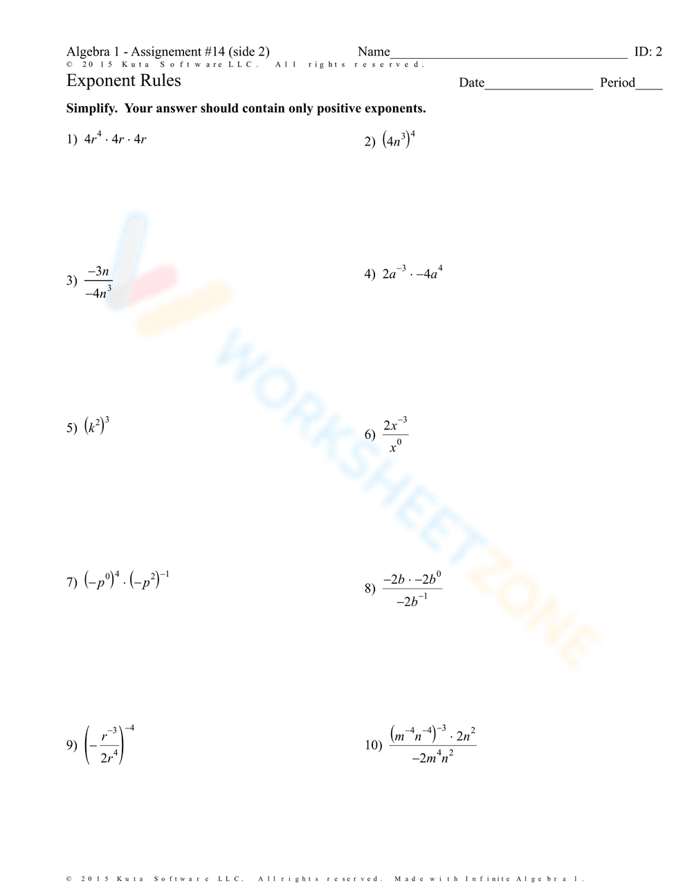 Advanced Exponent Rules Practice - Page 2