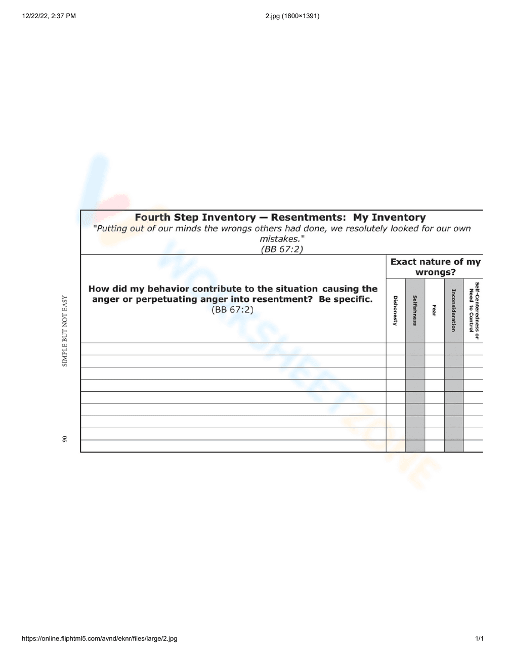 Applying the Fourth Step: Worksheet 3 - Page 1