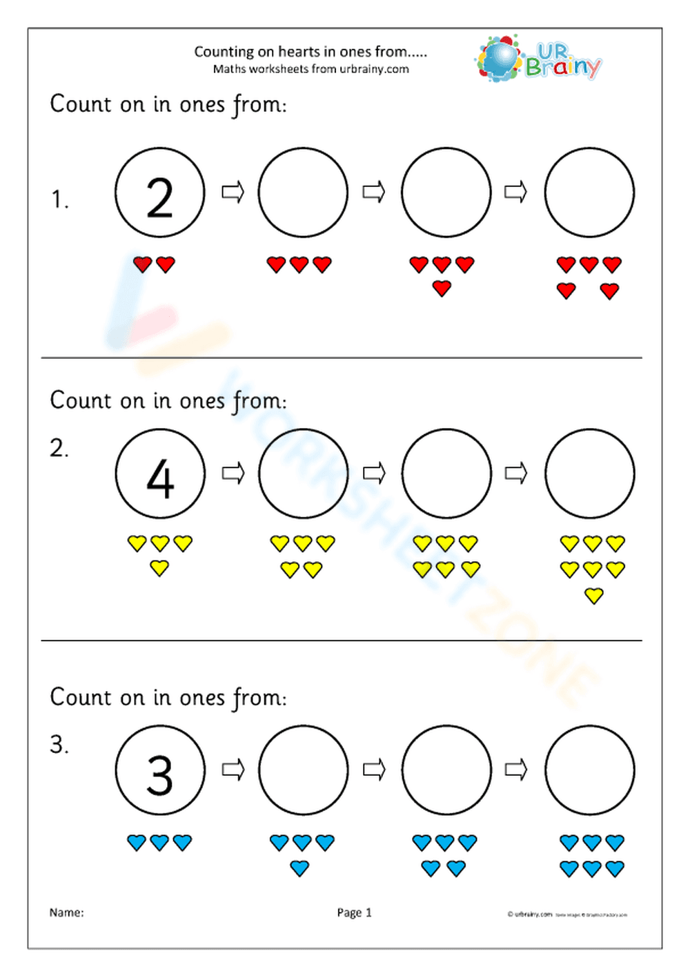 Counting Hearts: Worksheet Fun - Page 1