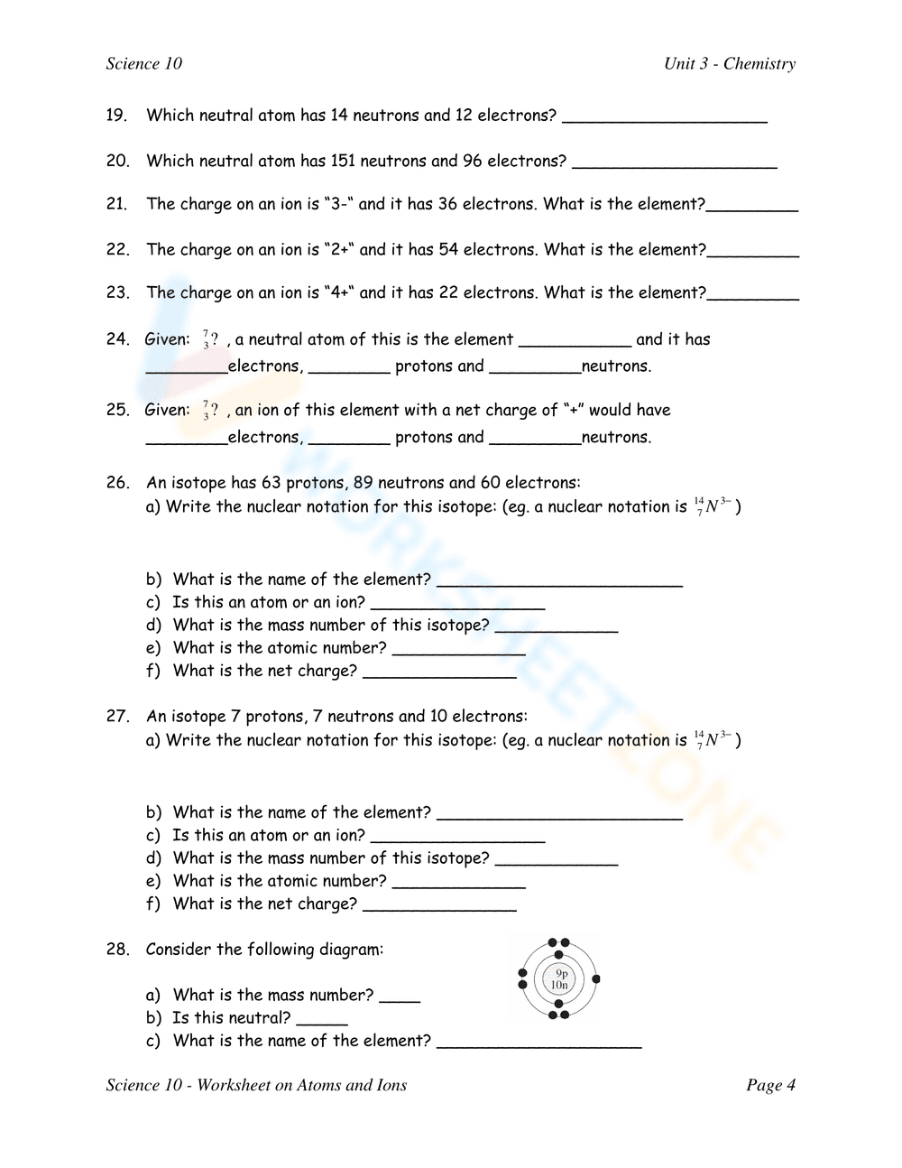 Atoms and Ions Assignment - Page 3