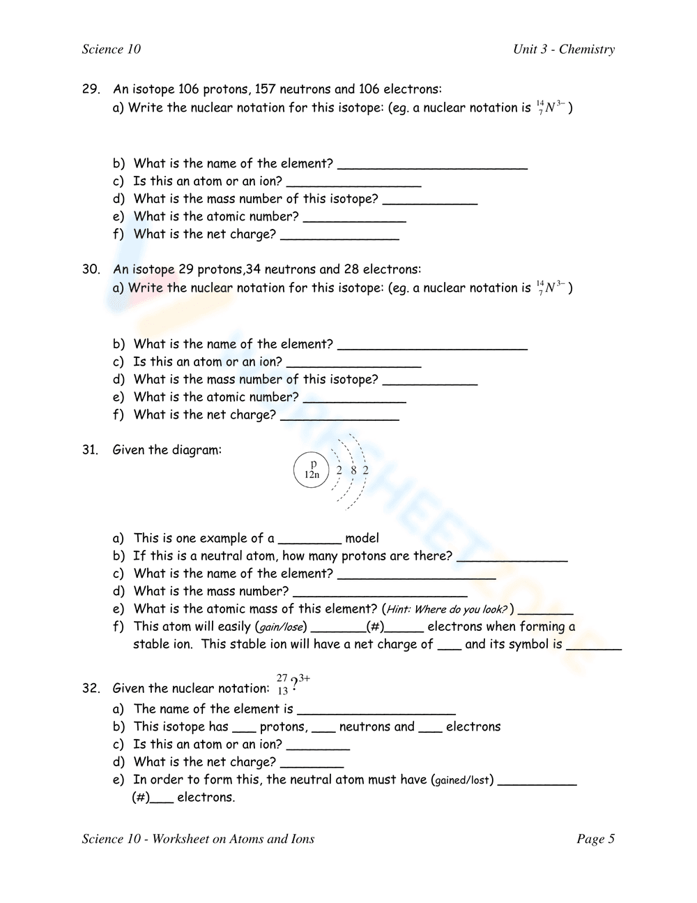 Atoms and Ions Assignment - Page 4