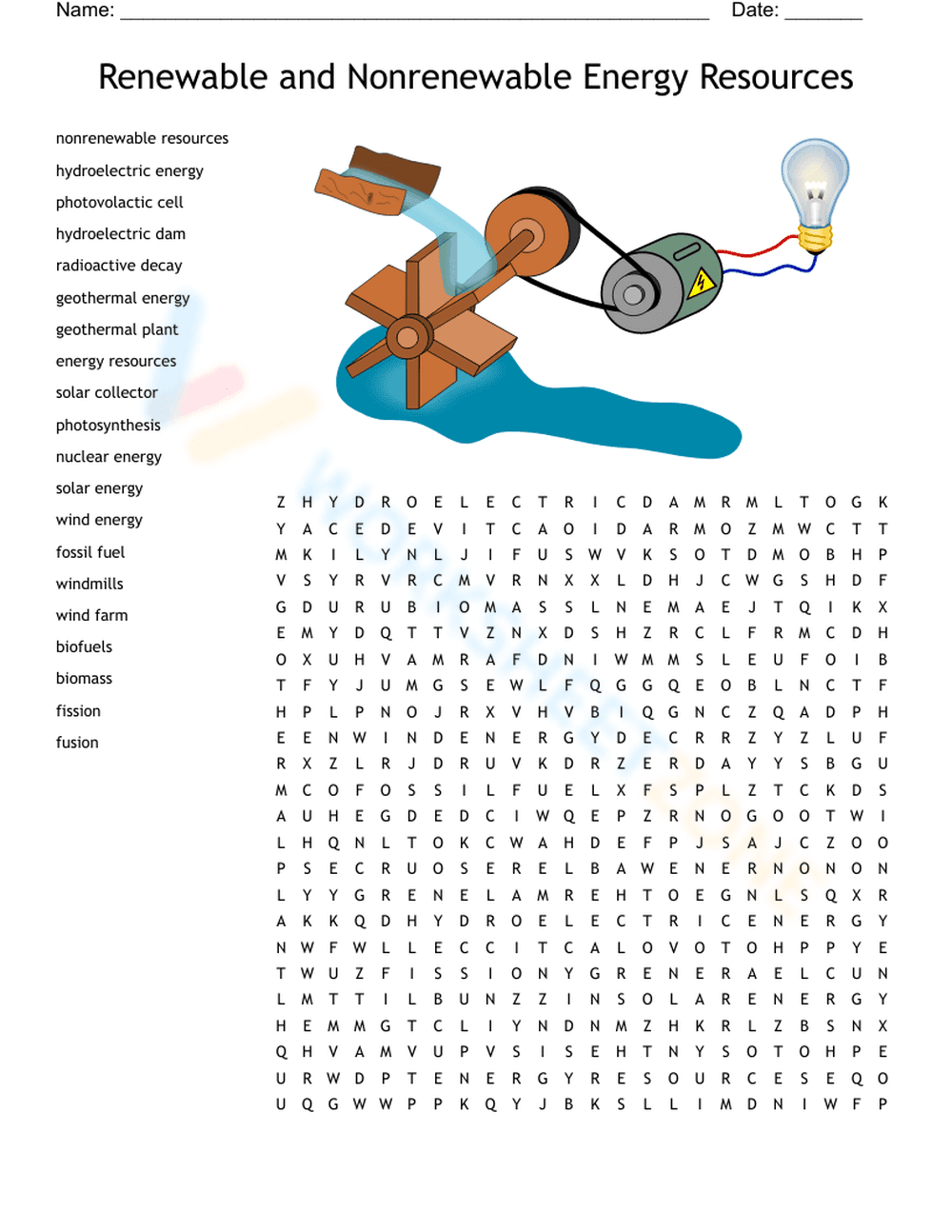 Energy Word Search Puzzle - Page 1