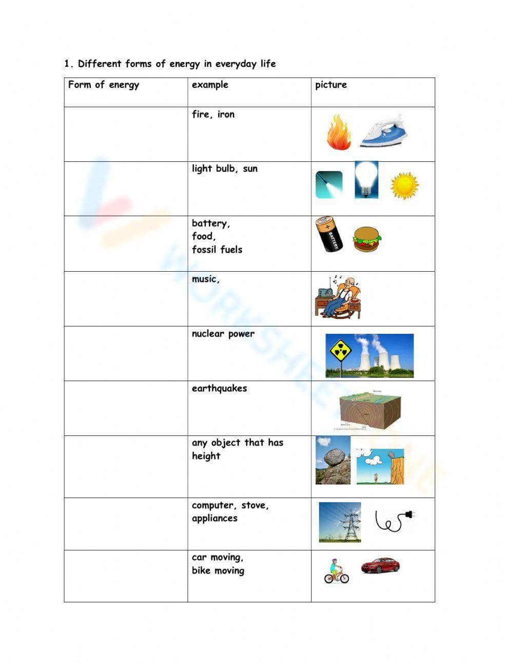Identifying Forms of Energy - Page 1