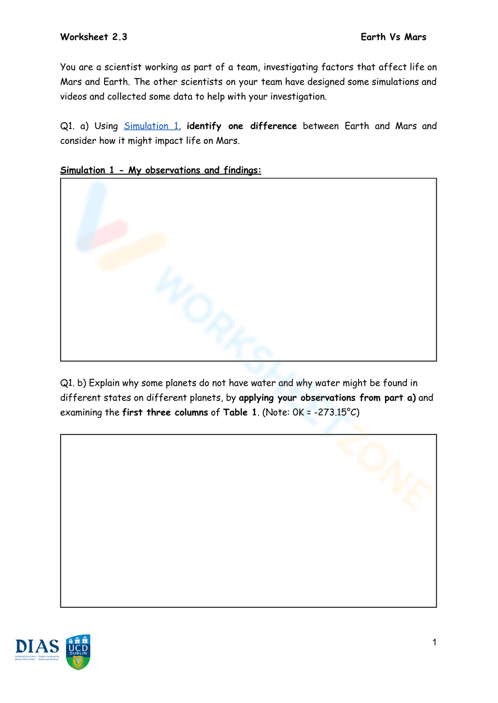 Updated Escape Velocity Science Worksheet - Page 1